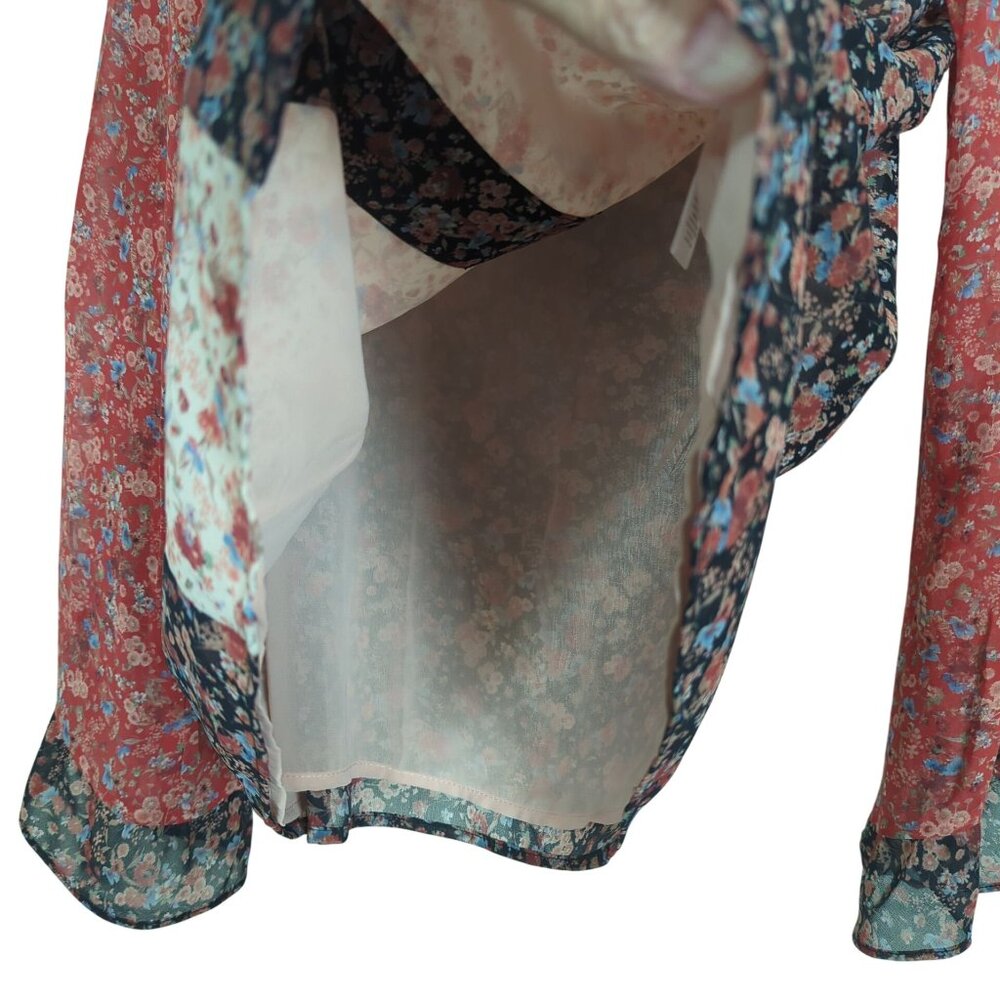 Nanette Lepore floral butterfly sleeves bohemian gypsy saloon pullover‎ blouse M - Picture 6 of 15